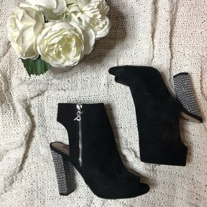 Silver Chunky Suede Heels